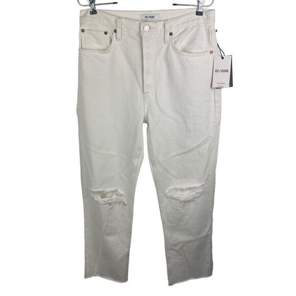 NWT Re/Done White Destroyed 70s Stove Pipe Jean 3WSTV27 Button Fly Size 28 $295 - Picture 1 of 8
